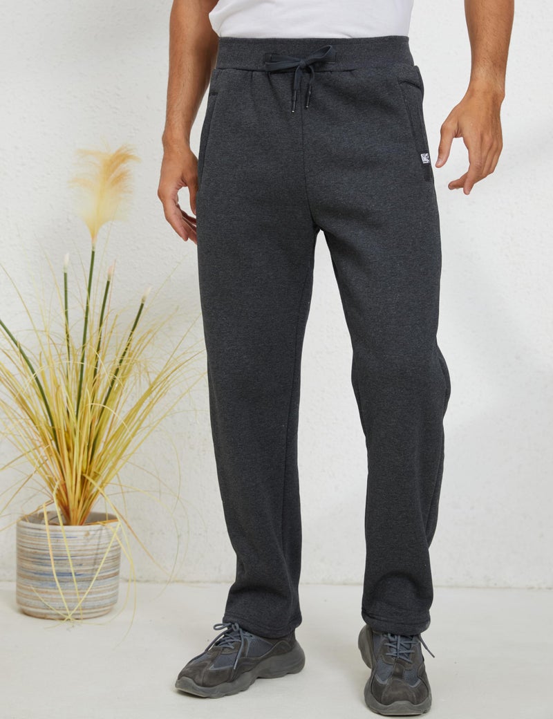 Gihuo Men's Sherpa Lined Athletic Sweatpants Winter Warm Track Pants Straight Leg Athletic Pants (02 Dark Grey, Large) - Image 2