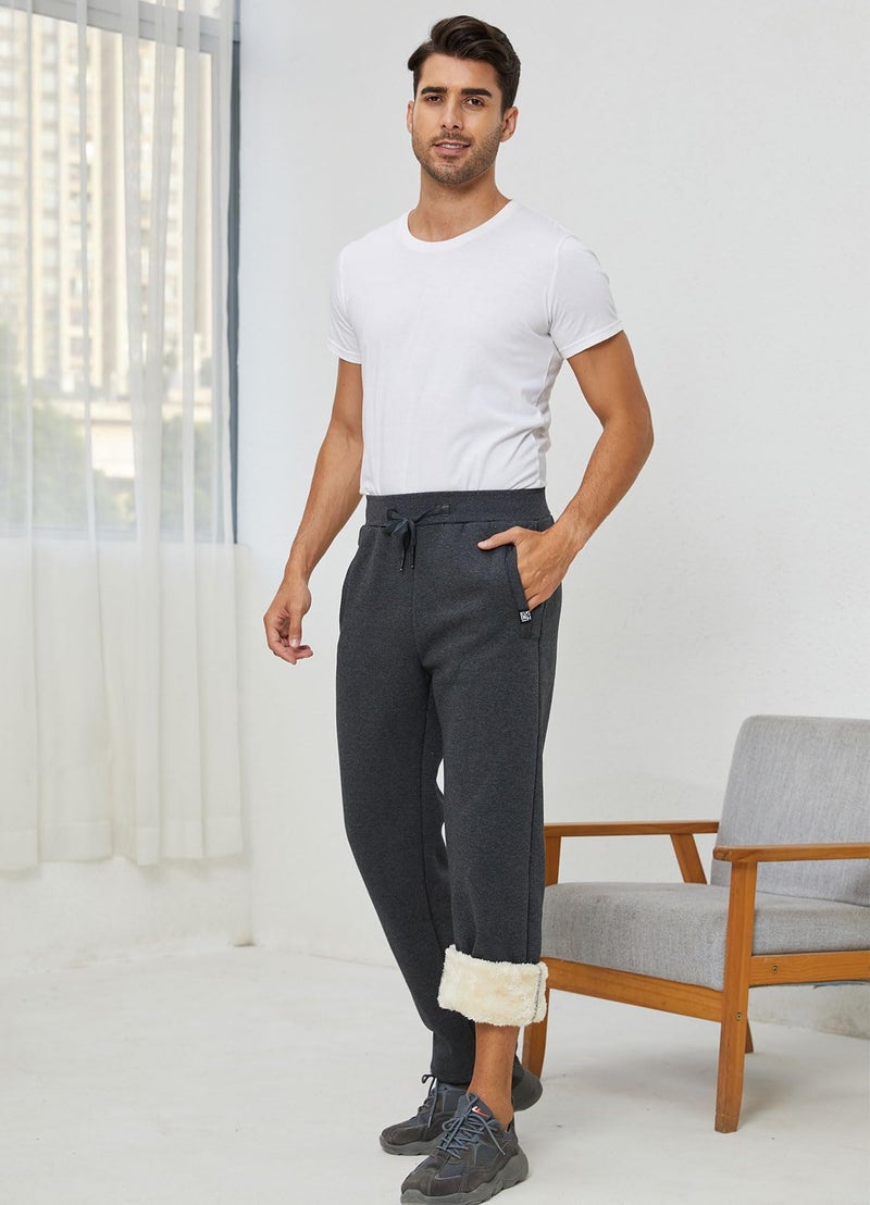 Gihuo Men's Sherpa Lined Athletic Sweatpants Winter Warm Track Pants Straight Leg Athletic Pants (02 Dark Grey, Large) - Image 3