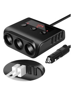 Excefore 3 Socket Car Cigarette Lighter Adapter, 12V/24V 100W Car Cigarette Lighter Splitter 3.1A 4 USB Port Car Charger with Separate Switch and LED Voltage Display for Mobile Phone  - Image 1