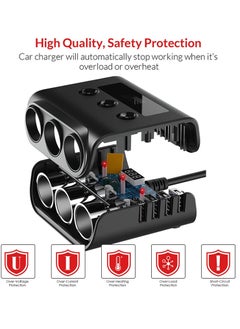 Excefore 3 Socket Car Cigarette Lighter Adapter, 12V/24V 100W Car Cigarette Lighter Splitter 3.1A 4 USB Port Car Charger with Separate Switch and LED Voltage Display for Mobile Phone  - Image 5