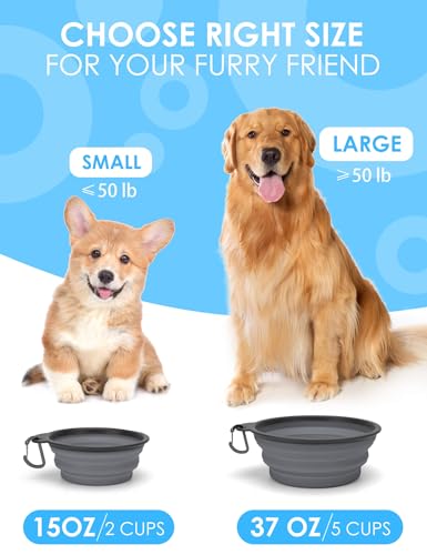Aonkey Collapsible Dog Bowls with Bottle Carrier, 2 Pack Travel Dog Water Bowl Upgraded Carabiner, One-Piece Molded Rim No Fall Off or Crack, Foldable Silicone Portable for Pets Walking Hiking 15oz - Image 5