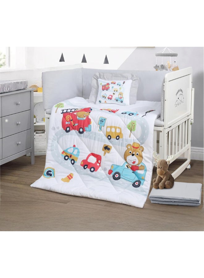 أورز مفرش سرير مواليد صيفي من الماكروفيبر مناسب لمقاس سرير 70×130 سم  من هورس مكون من 5 قطع 290غرزة - Image 1