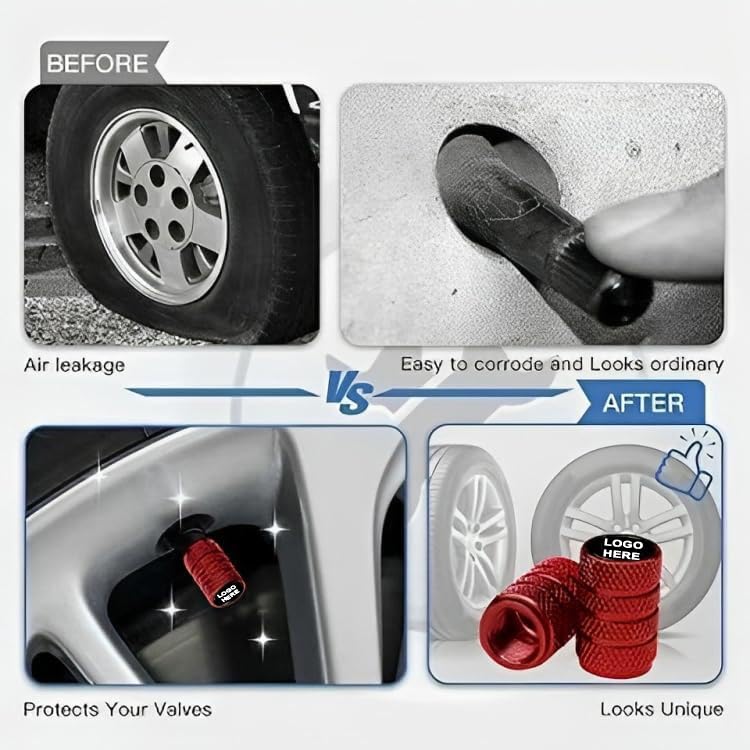 Greenworld Premium Red Metal Car Tyre Valve Cap Air Cap Car Tyre Valve Stem Cap Air Covers with Logo (HYUAND-AI) - Image 4