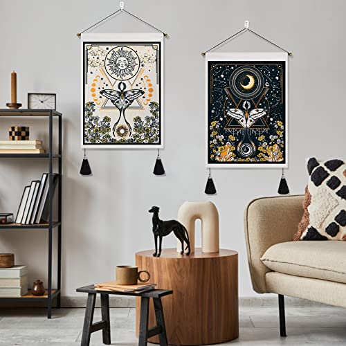 Jufay Pack of 2 Sun and Moon Tapestries - Yellow and Orange Tapestry Flower Vine Wall Hanging for Room (13.8 x 19.7 inches) - Image 4