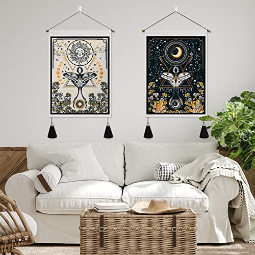 Jufay Pack of 2 Sun and Moon Tapestries - Yellow and Orange Tapestry Flower Vine Wall Hanging for Room (13.8 x 19.7 inches) - Image 2