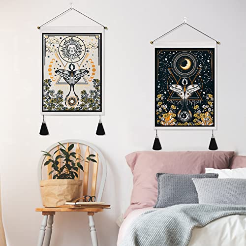 Jufay Pack of 2 Sun and Moon Tapestries - Yellow and Orange Tapestry Flower Vine Wall Hanging for Room (13.8 x 19.7 inches) - Image 3