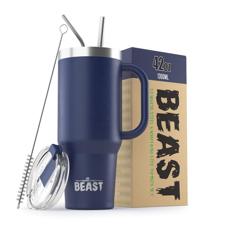 Greens Steel Beast 42 oz Tumbler Stainless Steel Vacuum Insulated Coffee Ice Cup Double Wall Travel Flask (Royal Blue)  - Image 1