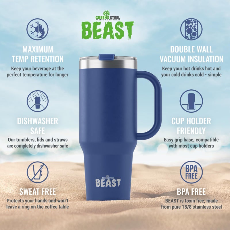 Greens Steel Beast 42 oz Tumbler Stainless Steel Vacuum Insulated Coffee Ice Cup Double Wall Travel Flask (Royal Blue)  - Image 4