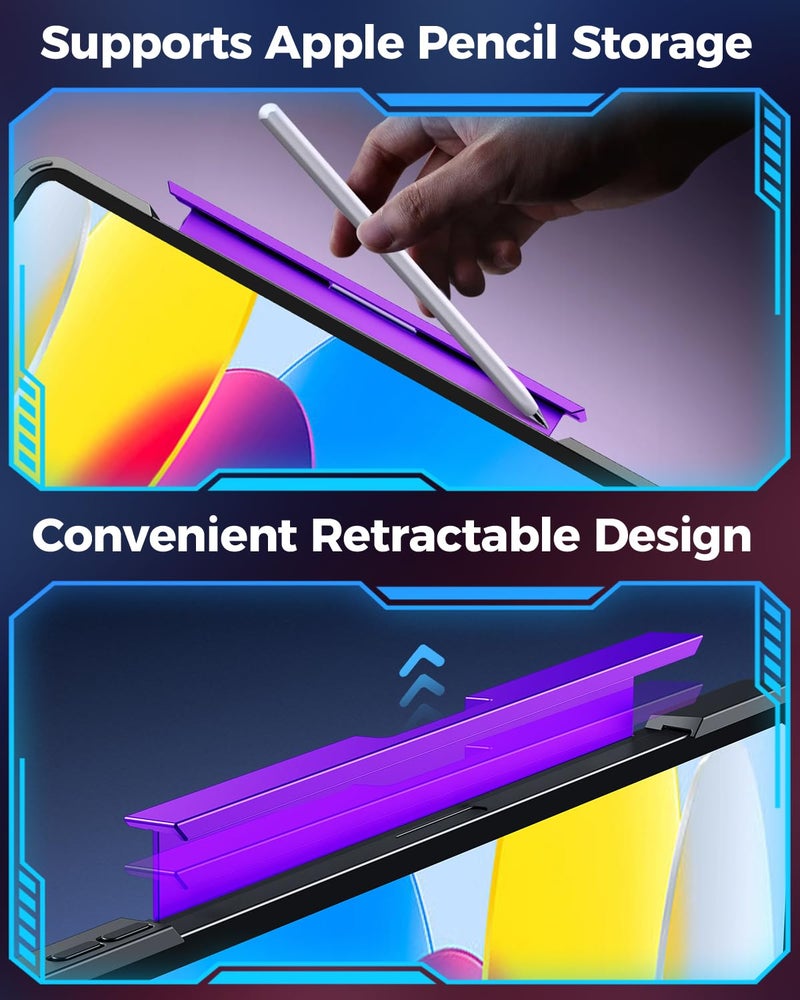 SIBEITU Keyboard Case for iPad A16 11th Gen 11" 2025 & 10th Gen 10.9" 2022, Clear Wireless Keyboard Protective Cover with Multi-Touch Trackpad, 7-Color Backlight & 3-Brightness, 360 Rotatable, Purple - Image 4