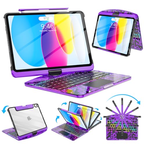 SIBEITU Keyboard Case for iPad A16 11th Gen 11" 2025 & 10th Gen 10.9" 2022, Clear Wireless Keyboard Protective Cover with Multi-Touch Trackpad, 7-Color Backlight & 3-Brightness, 360 Rotatable, Purple - Image 1