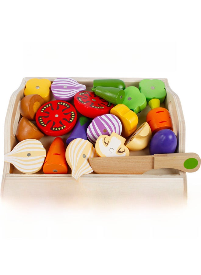 Young Music Than Wooden Early Education Play House Toys Simulation Fruit Cut To See The Game Vegetables Cut To Play Wholesale-Color:Wooden Box Snack Group - Image 2