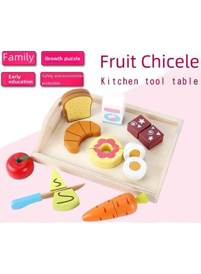 Young Music Than Wooden Early Education Play House Toys Simulation Fruit Cut To See The Game Vegetables Cut To Play Wholesale-Color:Wooden Box Snack Group - Image 4