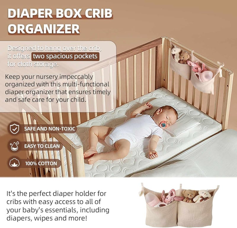 Baby Diaper Caddy Organizer, Bedside Hanging Storage Bag With 2 Pockets, Multi-Functional Stacker for Crib, Nursery Organizer and Accessories - Image 2