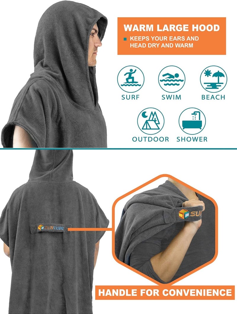 Suncube SUN CUBE Surf Poncho Changing Robe with Hood | Absorbent Quick Dry Microfiber Wetsuit Changing Towel with Pocket for Surfing Men Women, Grey, One size - Image 4