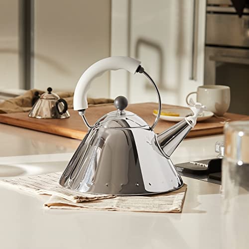 Alessi 9093 W - Design Kettle with Handle and Bird-Shaped Whistle, Stainless Steel and PA, White - Image 5
