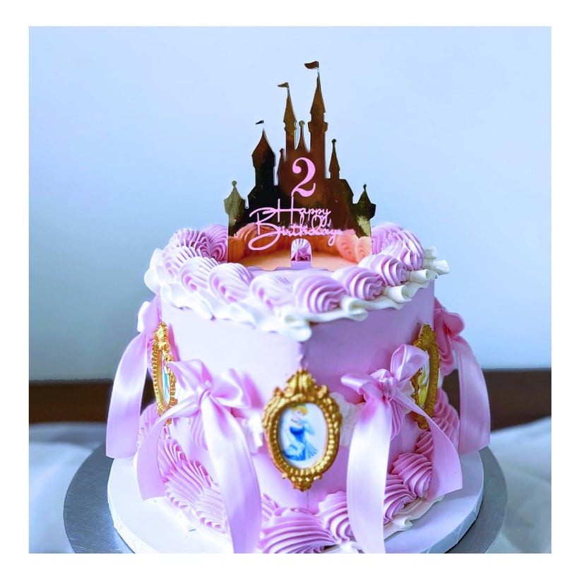 DiDida Castle Cake Topper with Happy Birthday Sign Personalize Age Number for Princess Castle Theme Birthday Party - Image 3