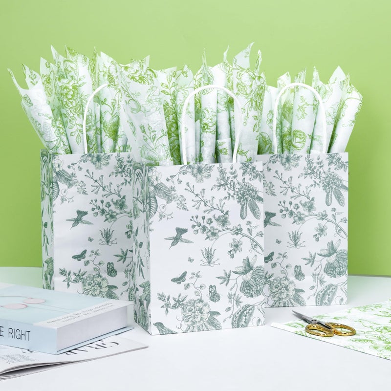 Larcenciel Elegant Floral Tissue Paper for Gift Bags, Sage Green Flower Gift Wrapping Tissue Paper, Pretty Botanical Packing Supplies for Wedding Gifts, Birthday Presents & Crafts, 20x14 in 30 Sheets - Image 2