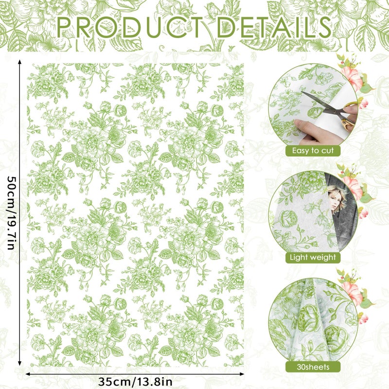 Larcenciel Elegant Floral Tissue Paper for Gift Bags, Sage Green Flower Gift Wrapping Tissue Paper, Pretty Botanical Packing Supplies for Wedding Gifts, Birthday Presents & Crafts, 20x14 in 30 Sheets - Image 5