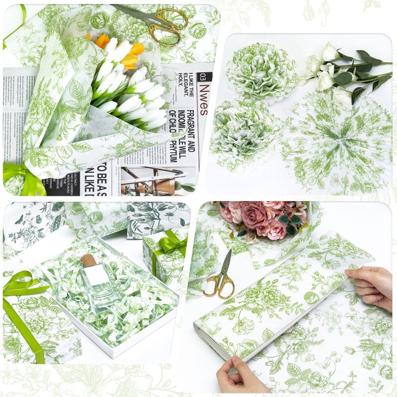 Larcenciel Elegant Floral Tissue Paper for Gift Bags, Sage Green Flower Gift Wrapping Tissue Paper, Pretty Botanical Packing Supplies for Wedding Gifts, Birthday Presents & Crafts, 20x14 in 30 Sheets - Image 4