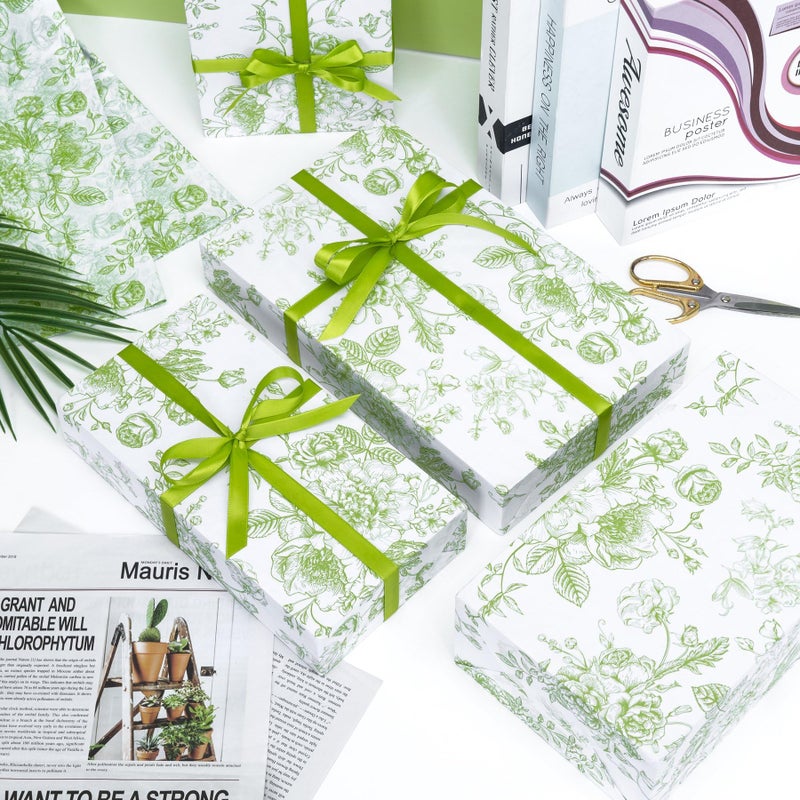 Larcenciel Elegant Floral Tissue Paper for Gift Bags, Sage Green Flower Gift Wrapping Tissue Paper, Pretty Botanical Packing Supplies for Wedding Gifts, Birthday Presents & Crafts, 20x14 in 30 Sheets - Image 3