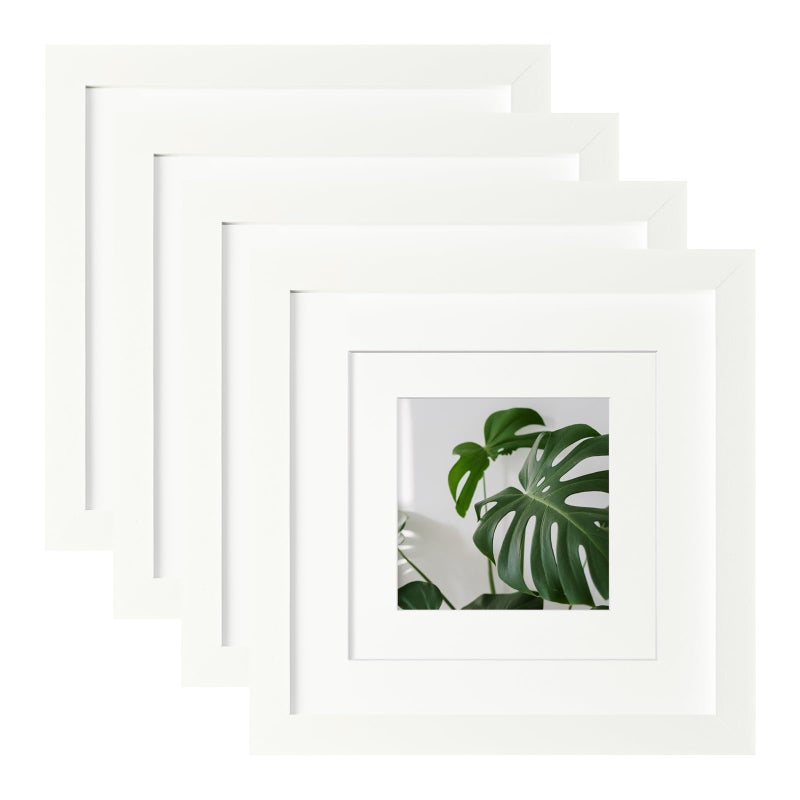 Egofine 8x8 Picture Frame 4PCS  Made of Solid Wood Covered by Plexiglass Display 4x4/6x6 with Mat or 8x8 without Mat  for Table Top Display and Wall Mounting Photo Frame  White with Texture - Image 1