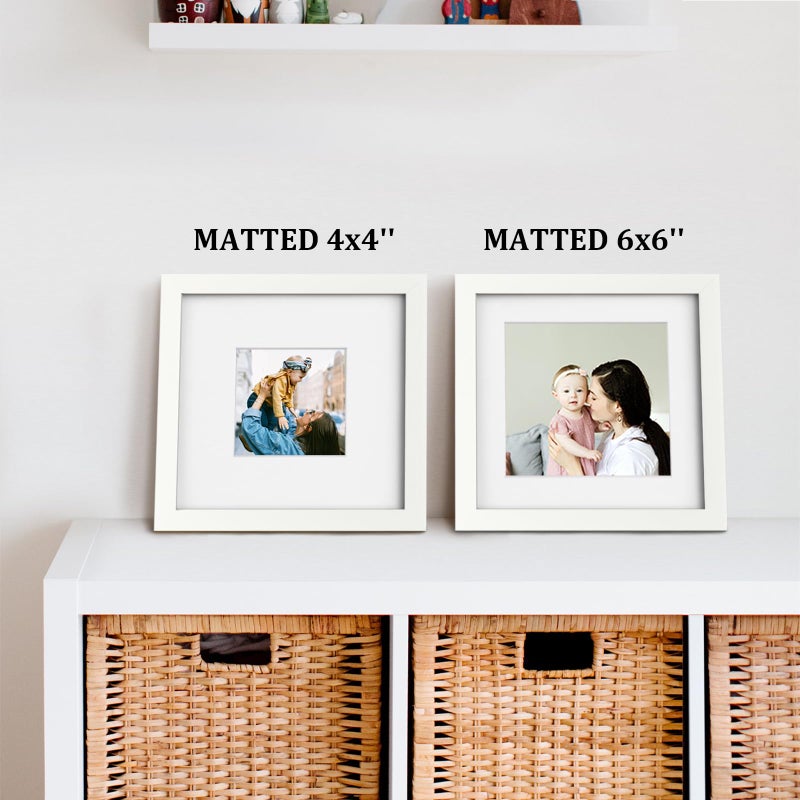 Egofine 8x8 Picture Frame 4PCS  Made of Solid Wood Covered by Plexiglass Display 4x4/6x6 with Mat or 8x8 without Mat  for Table Top Display and Wall Mounting Photo Frame  White with Texture - Image 4