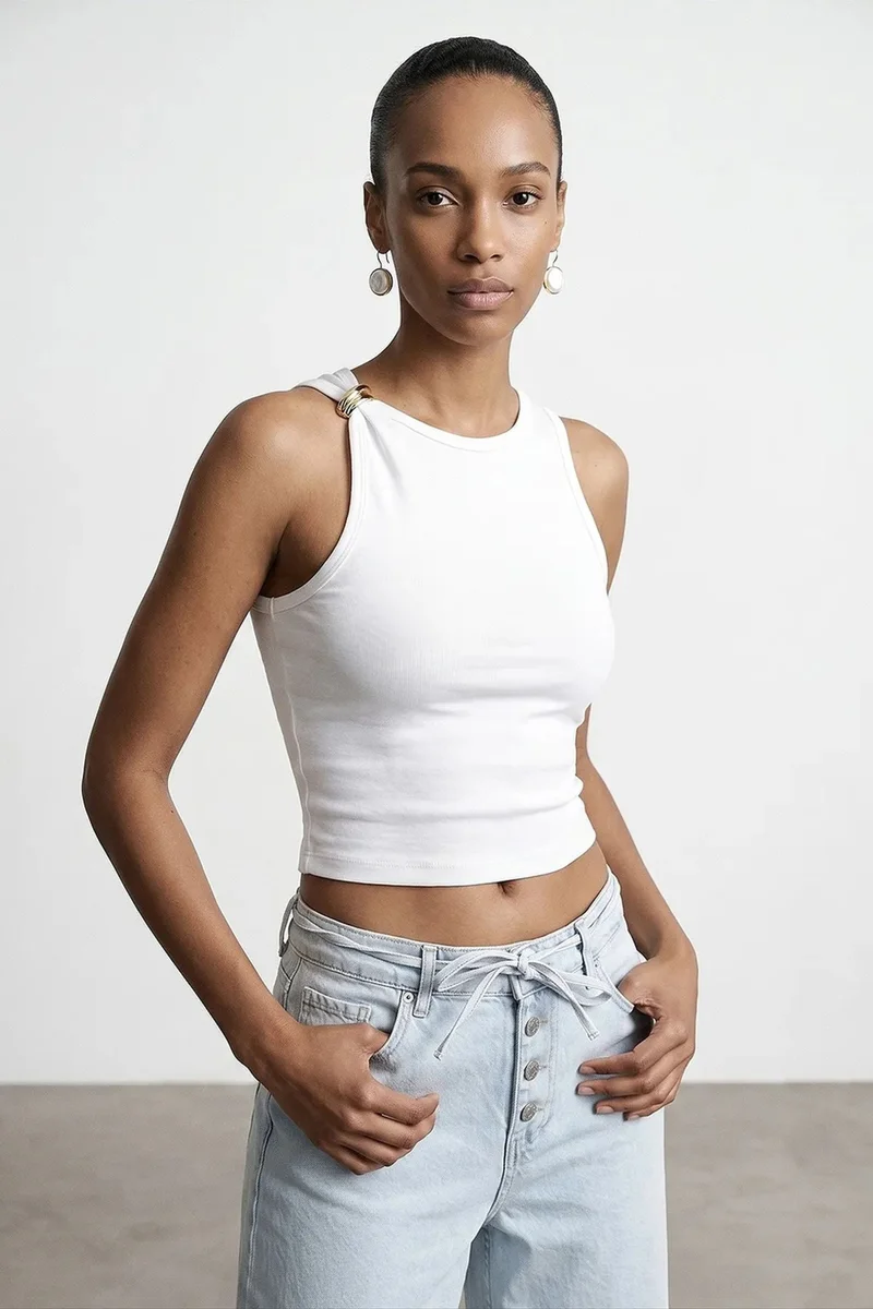 Dilvin White DILVIN Sleeveless Slim-fit Cami Blouse for Women | Best Price UAE