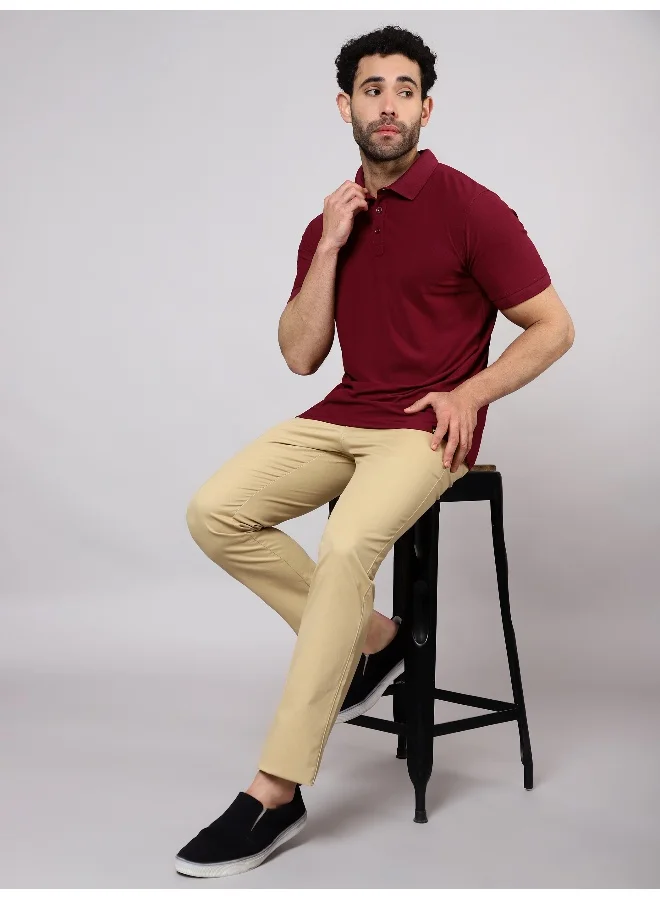 بيونغ Men's Regular Fit Half Sleeve Soild Casual French Wine Polo T-shirt