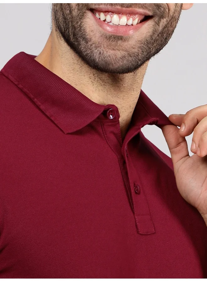 بيونغ Men's Regular Fit Half Sleeve Soild Casual French Wine Polo T-shirt
