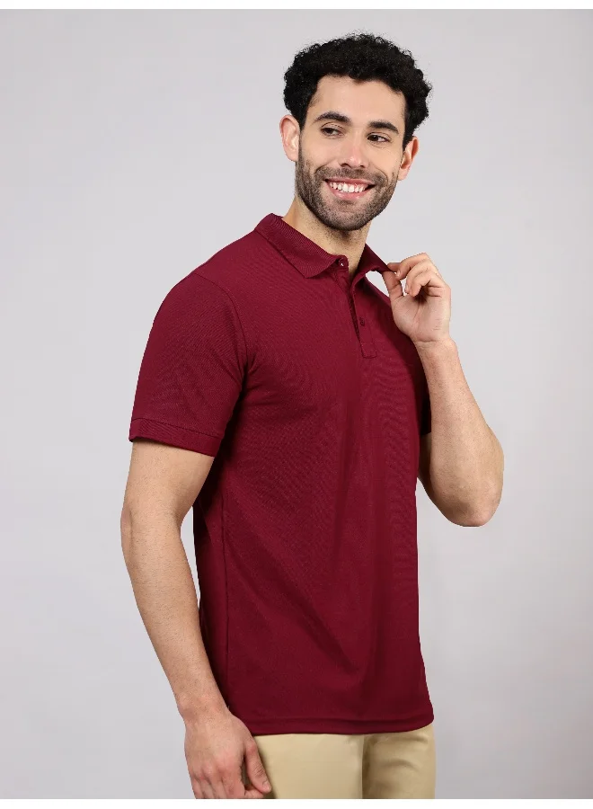 بيونغ Men's Regular Fit Half Sleeve Soild Casual French Wine Polo T-shirt