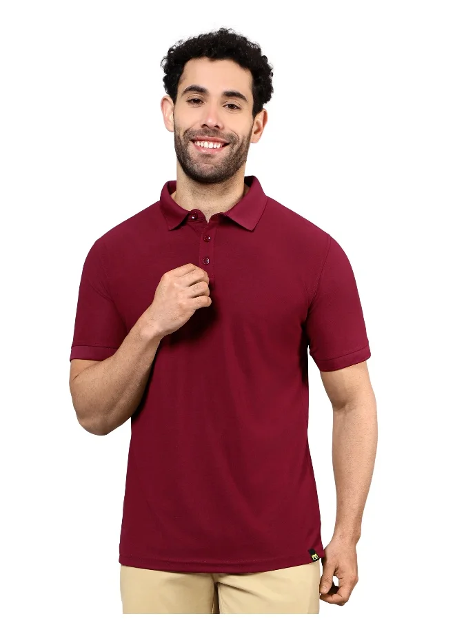 بيونغ Men's Regular Fit Half Sleeve Soild Casual French Wine Polo T-shirt