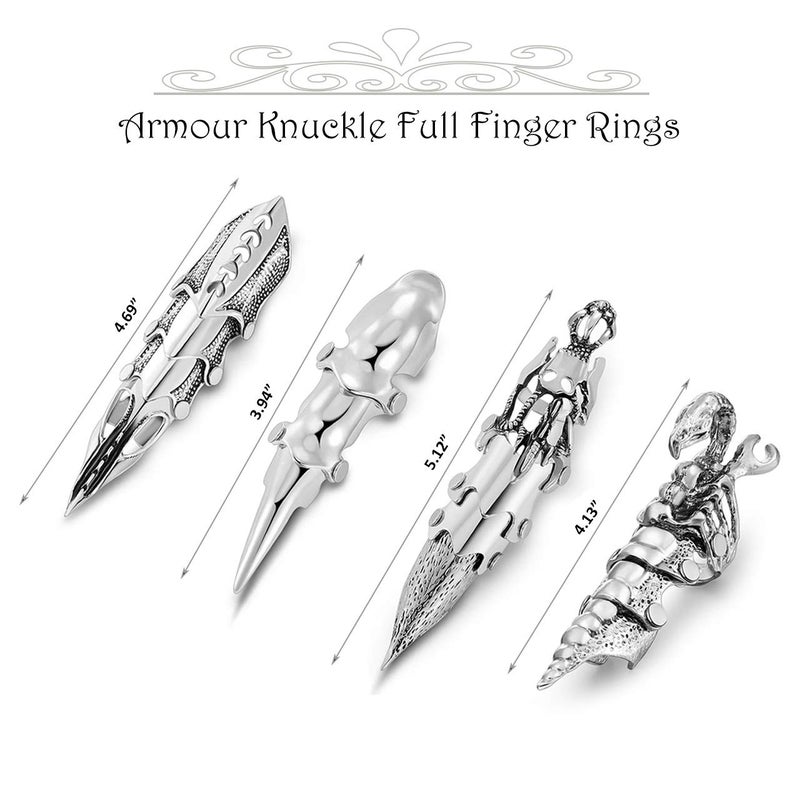 Jovivi Men's Jewelry Double Loop Activity Ring Armor Shape Punk Style Ring,4pcs - Image 2