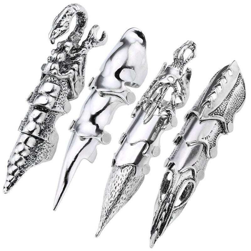 Jovivi Men's Jewelry Double Loop Activity Ring Armor Shape Punk Style Ring,4pcs - Image 4