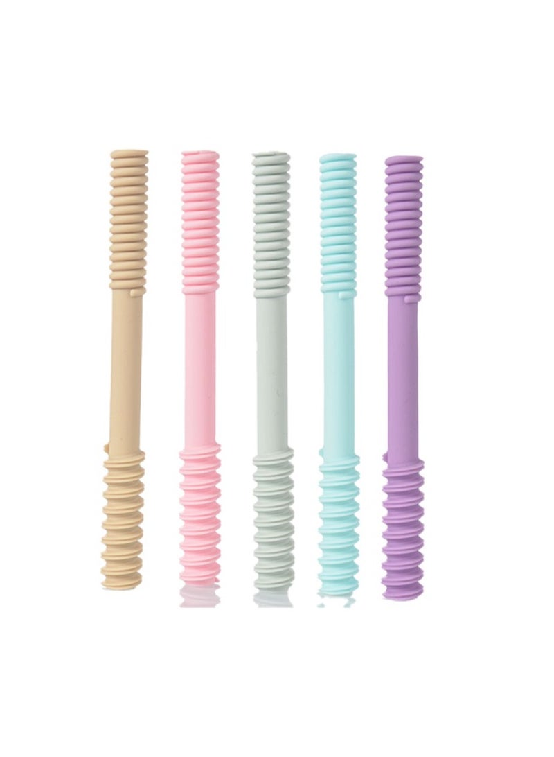 platube Baby Teething Tube, Soft And Durable Infant Teething Toys, Easy To Clean Hollow Silicone Baby Teether, Lightweight And Flexible Chew Straws For Toddlers, (1pc, Thread Purple) - Image 2