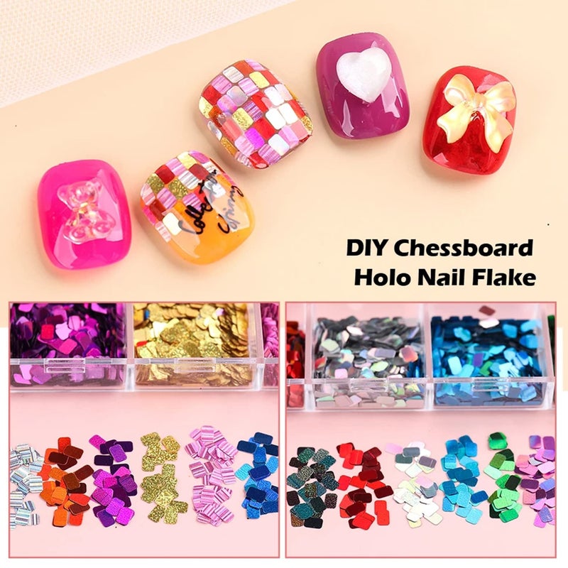 Onsdag Holographic Square Glitter Flakes, 12 Colors Rectangle Sparkly Sequins, 3D Glitters Acrylic Nails Supplies for Women Girls Manicure Shiny Decorations, DIY Crafts Resin Nail Art Tips - Image 3
