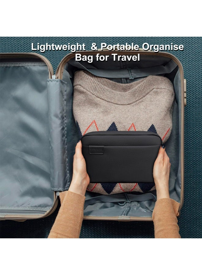 أركتيك هانتر حقيبة يد صغيرة Arctic Hunter للرجال، حقيبة كلاتش، حقيبة حمل للرجال، حقيبة سفر خفيفة الوزن من البوليستر، مجموعة أدوات الزينة للرجال، حقيبة أدوات الزينة وحقيبة النقود، حقيبة حلاقة، حقيبة مكياج للرجال والنساء، لون أسود - Image 4