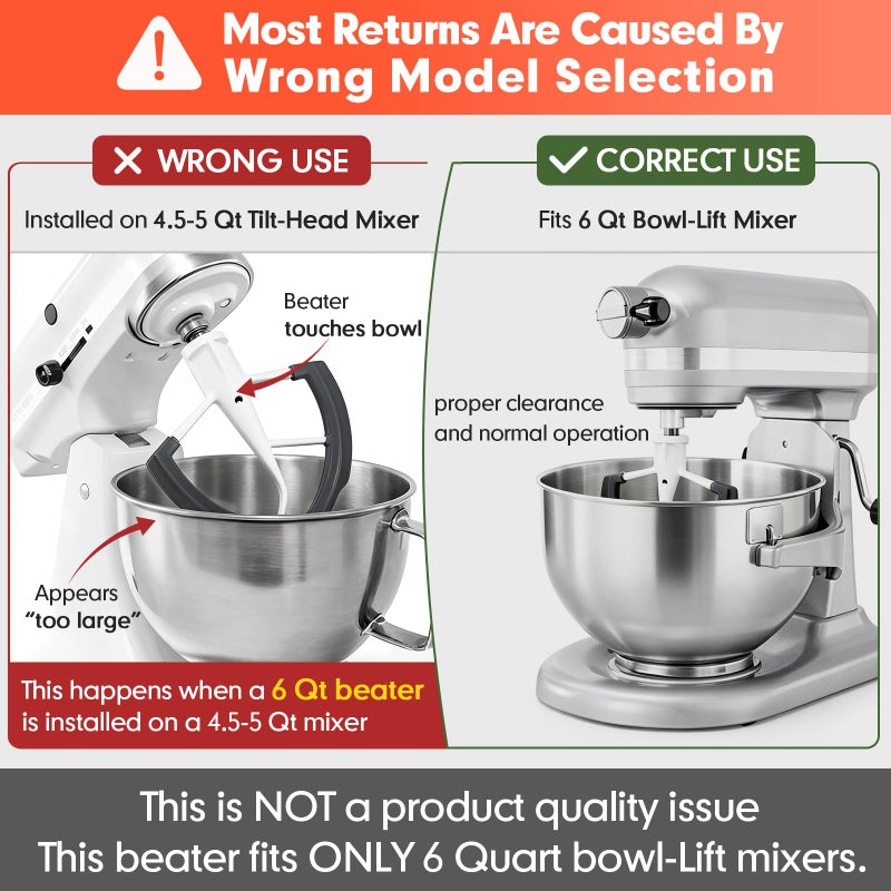 YIFOCUS Flex Edge Beater Compatible with KitchenAid 5.5-6 Quart Bowl-Lift Stand Mixers, 6QT Paddle Attachment Replacement with Silicone Scraper, Heavy Duty Mixer Accessories, Dishwasher Safe - Image 3