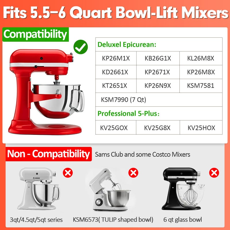 YIFOCUS Flex Edge Beater Compatible with KitchenAid 5.5-6 Quart Bowl-Lift Stand Mixers, 6QT Paddle Attachment Replacement with Silicone Scraper, Heavy Duty Mixer Accessories, Dishwasher Safe - Image 2