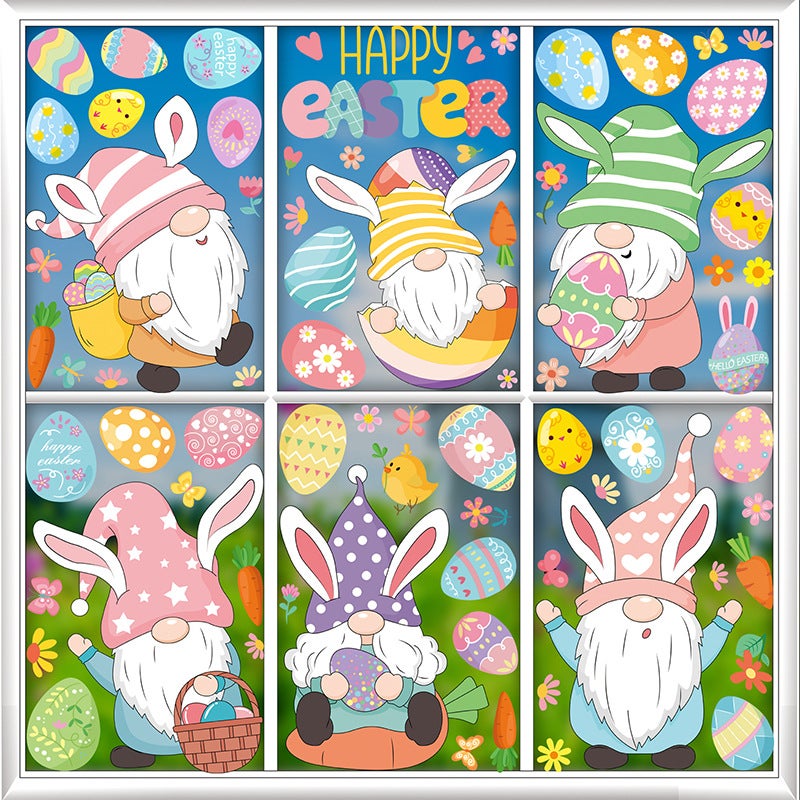 2026 New Easter Bunny Egg Cute Gnome Static Window Stickers For Glass And Door Decoration - Image 3