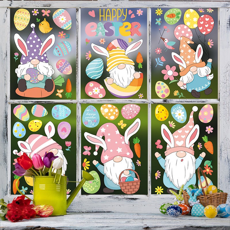 2026 New Easter Bunny Egg Cute Gnome Static Window Stickers For Glass And Door Decoration - Image 5