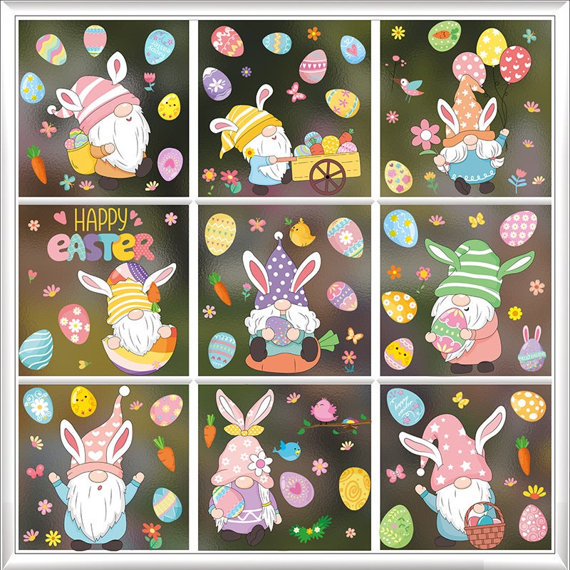 2026 New Easter Bunny Egg Cute Gnome Static Window Stickers For Glass And Door Decoration - Image 2