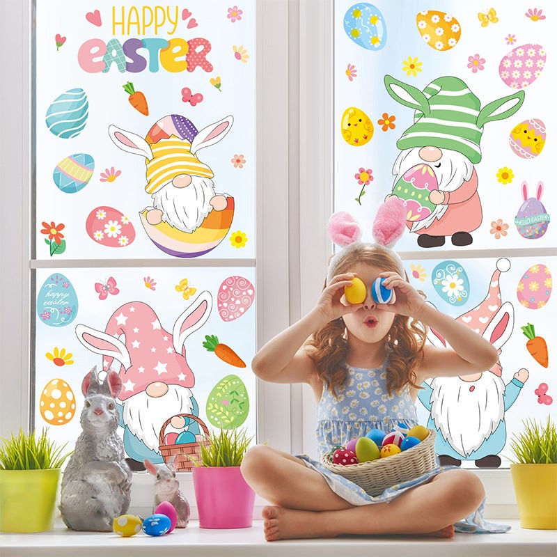 2026 New Easter Bunny Egg Cute Gnome Static Window Stickers For Glass And Door Decoration - Image 4