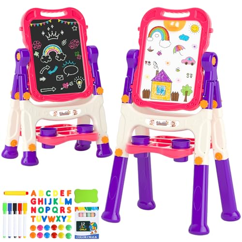 Weudear Easel for KidsToddler Toys for 3 4 5 Year Old Girl GiftsDouble Sided Magnetic Kid Art EaseDry Erase Drawing Painting BoardToddler Easel Learning Toys for 3 4 5 Girl Birthday Christmas Gifts - Image 1