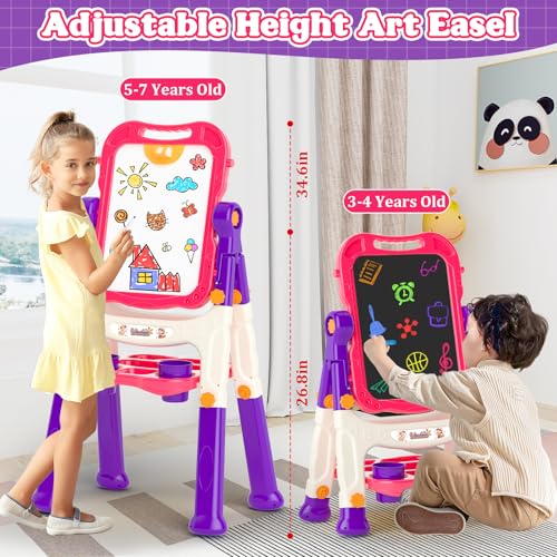 Weudear Easel for KidsToddler Toys for 3 4 5 Year Old Girl GiftsDouble Sided Magnetic Kid Art EaseDry Erase Drawing Painting BoardToddler Easel Learning Toys for 3 4 5 Girl Birthday Christmas Gifts - Image 5