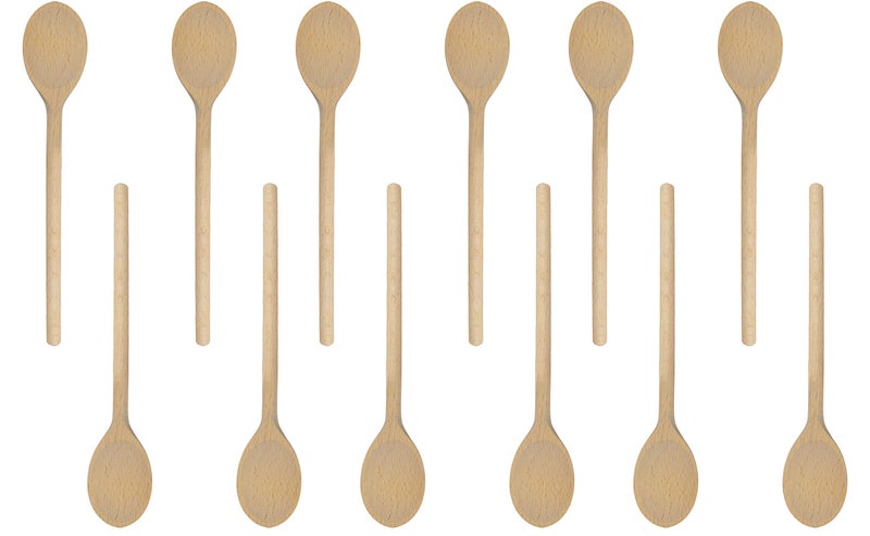 10 Inch Long Wooden Spoon Set by BICB Natural Beechwood Mixing Spoons for Baking Cooking Stirring Set of 12 Long Wooden Spoons Cookware Sauce Spoons Wood Mixing Spoon Set