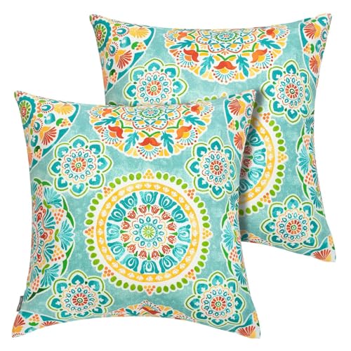 FUNHOME Outdoor Pillow Covers ONLY, No Insert! Pack of 2 Square Throw Pillow Covers, Decorative Water-Repellent Modern Cushion Cases for Sofa Patio Couch Decoration 18 x 18 Inch-Cyan Circle - Image 3