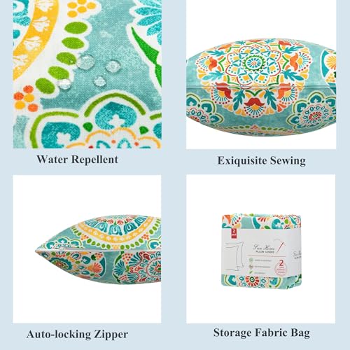FUNHOME Outdoor Pillow Covers ONLY, No Insert! Pack of 2 Square Throw Pillow Covers, Decorative Water-Repellent Modern Cushion Cases for Sofa Patio Couch Decoration 18 x 18 Inch-Cyan Circle - Image 5