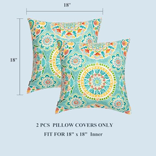 FUNHOME Outdoor Pillow Covers ONLY, No Insert! Pack of 2 Square Throw Pillow Covers, Decorative Water-Repellent Modern Cushion Cases for Sofa Patio Couch Decoration 18 x 18 Inch-Cyan Circle - Image 4