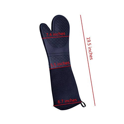 DoMii Extra Long Silicone Oven Mitts Heavy Duty Commercial Grade Oven Mitts Heat Resistant BBQ Gloves with Quilted Cotton Lining 2 Pack - Image 2