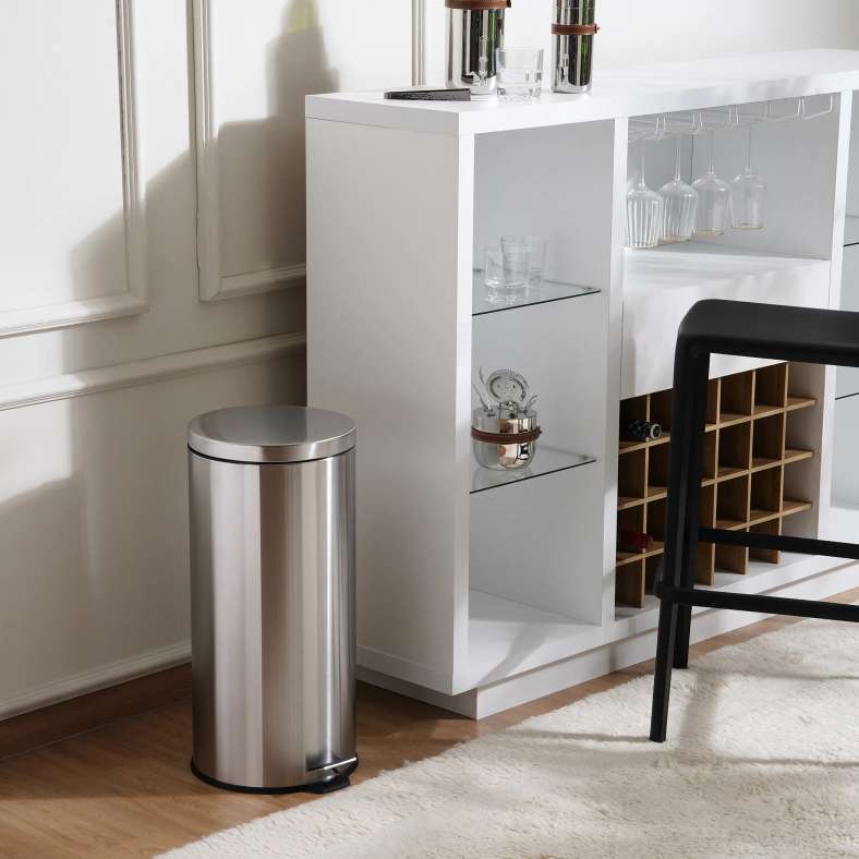 Pan Home سلة مهملات معدنية بدواسة ناعمة للإغلاق اليومي 36X30.2X62.5 سم 30 لتر - كروم - Image 1